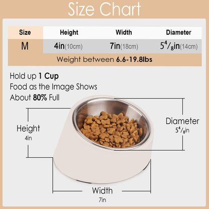 Mess Free 15° Slanted Bowl for Dogs and Cats, Tilted Angle Bulldog Bowl Dog Feeder, Non-Skid & Non-Spill, Easier to Reach Food M/1 Cup Bright Yellow