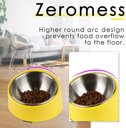 Mess Free 15° Slanted Bowl for Dogs and Cats, Tilted Angle Bulldog Bowl Dog Feeder, Non-Skid & Non-Spill, Easier to Reach Food M/1 Cup Bright Yellow
