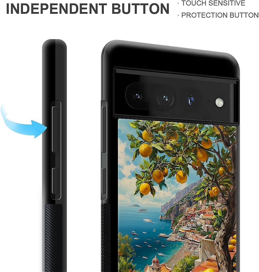 Compatible with Google Pixel 7 Pro Case Non Slip Screen Lens Protection Case for Girl Boy Cute Pattern Lemon Mediterranean Sea Italian Coast Amalfi