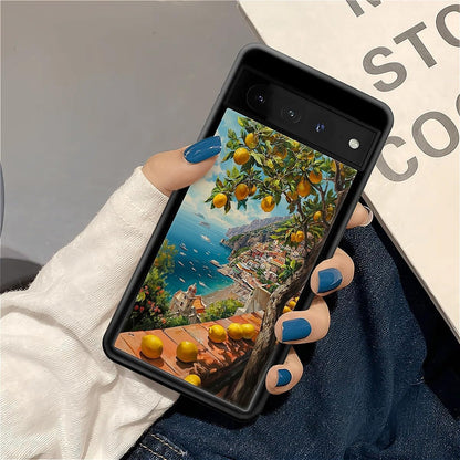 Compatible with Google Pixel 7 Pro Case Non Slip Screen Lens Protection Case for Girl Boy Cute Pattern Lemon Mediterranean Sea Italian Coast Amalfi