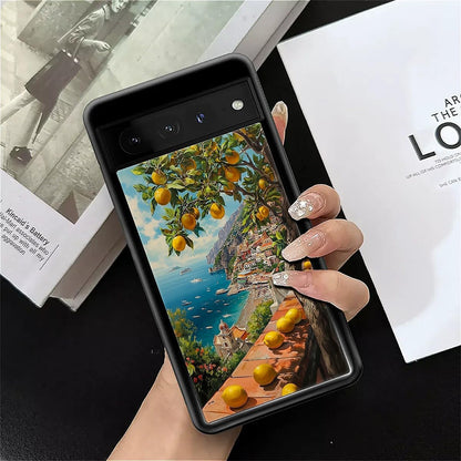 Compatible with Google Pixel 7 Pro Case Non Slip Screen Lens Protection Case for Girl Boy Cute Pattern Lemon Mediterranean Sea Italian Coast Amalfi