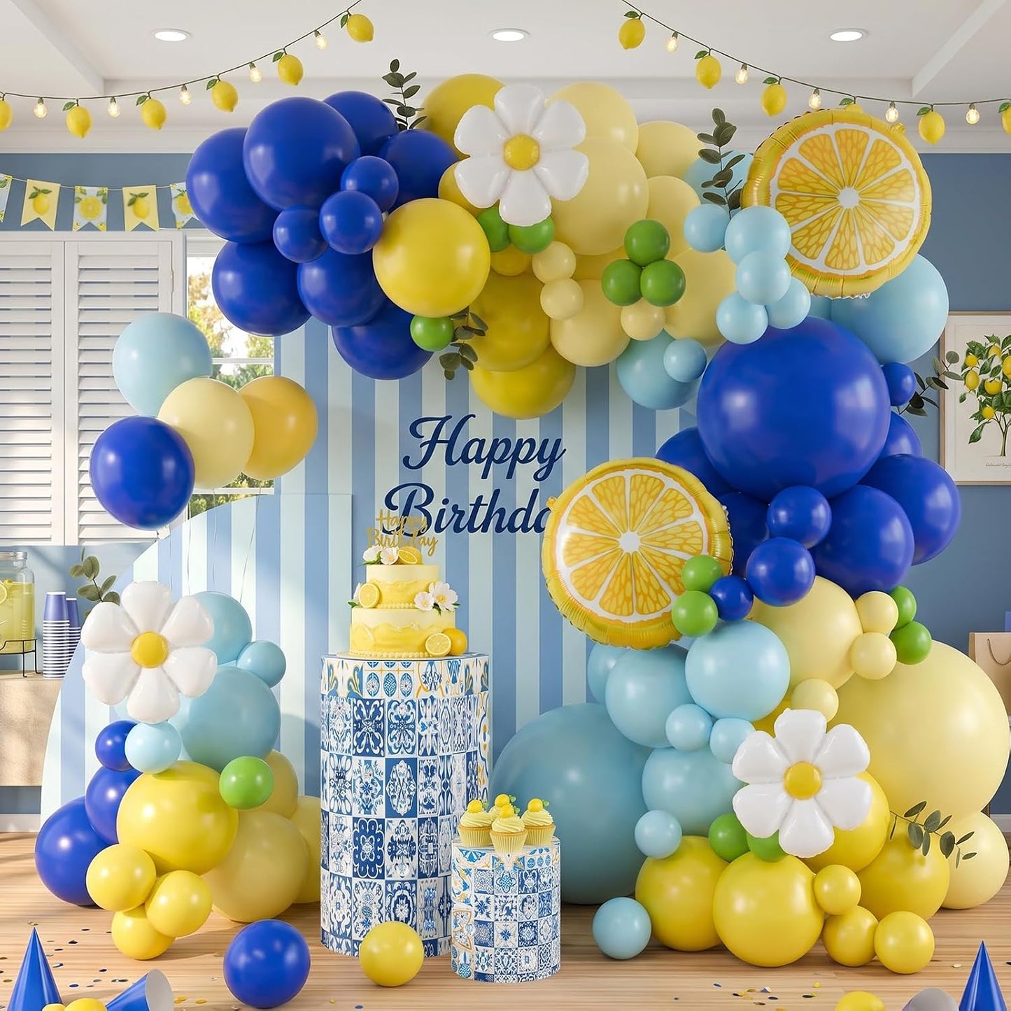 Lemon Balloon Arch 144Pcs Yellow and Blue Balloon Arch Kit with Flower Ballons for Amalfi Coast Party Main Squeeze Bridal Shower Lemonade Birthday Decorations Freshly Graduated Lemon Decor