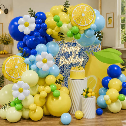 Lemon Balloon Arch 144Pcs Yellow and Blue Balloon Arch Kit with Flower Ballons for Amalfi Coast Party Main Squeeze Bridal Shower Lemonade Birthday Decorations Freshly Graduated Lemon Decor