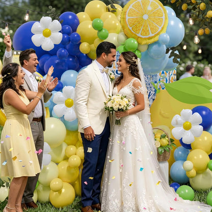 Lemon Balloon Arch 144Pcs Yellow and Blue Balloon Arch Kit with Flower Ballons for Amalfi Coast Party Main Squeeze Bridal Shower Lemonade Birthday Decorations Freshly Graduated Lemon Decor