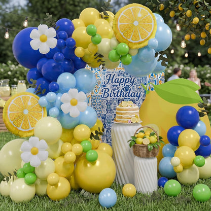 Lemon Balloon Arch 144Pcs Yellow and Blue Balloon Arch Kit with Flower Ballons for Amalfi Coast Party Main Squeeze Bridal Shower Lemonade Birthday Decorations Freshly Graduated Lemon Decor