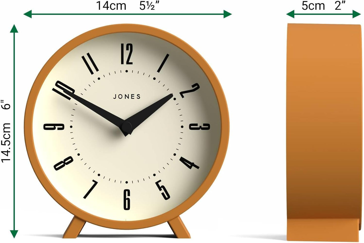 ® Venus Desk Clock | Modern Round Design | Mustard Yellow | Stylish Retro Look for Shelf, Table, Mantel or Bedside