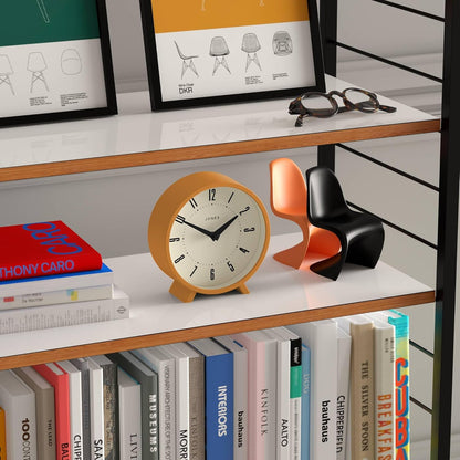 ® Venus Desk Clock | Modern Round Design | Mustard Yellow | Stylish Retro Look for Shelf, Table, Mantel or Bedside