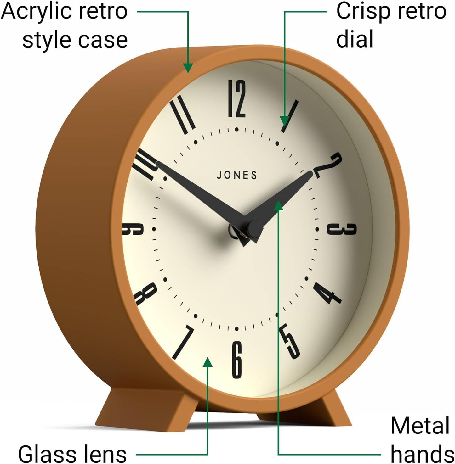 ® Venus Desk Clock | Modern Round Design | Mustard Yellow | Stylish Retro Look for Shelf, Table, Mantel or Bedside