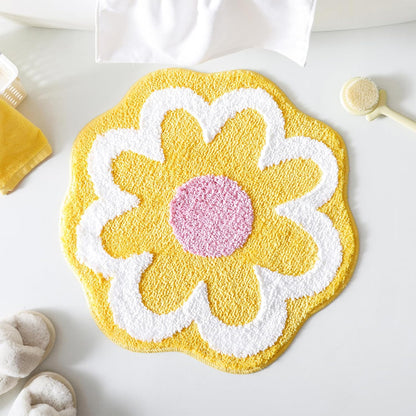 Yellow Bathroom Rugs Cute Flower Bath Mat for Women Small Absorbent Non Slip Bath Rug Soft Microfiber Washable Bath Mat for Bathroom Floor, Shower, Bathtub