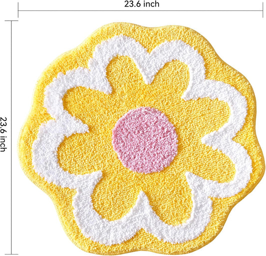 Yellow Bathroom Rugs Cute Flower Bath Mat for Women Small Absorbent Non Slip Bath Rug Soft Microfiber Washable Bath Mat for Bathroom Floor, Shower, Bathtub