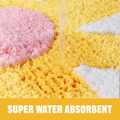 Yellow Bathroom Rugs Cute Flower Bath Mat for Women Small Absorbent Non Slip Bath Rug Soft Microfiber Washable Bath Mat for Bathroom Floor, Shower, Bathtub