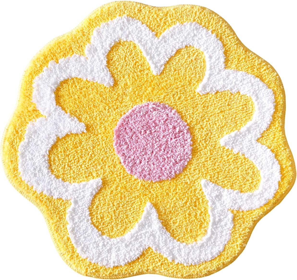 Yellow Bathroom Rugs Cute Flower Bath Mat for Women Small Absorbent Non Slip Bath Rug Soft Microfiber Washable Bath Mat for Bathroom Floor, Shower, Bathtub