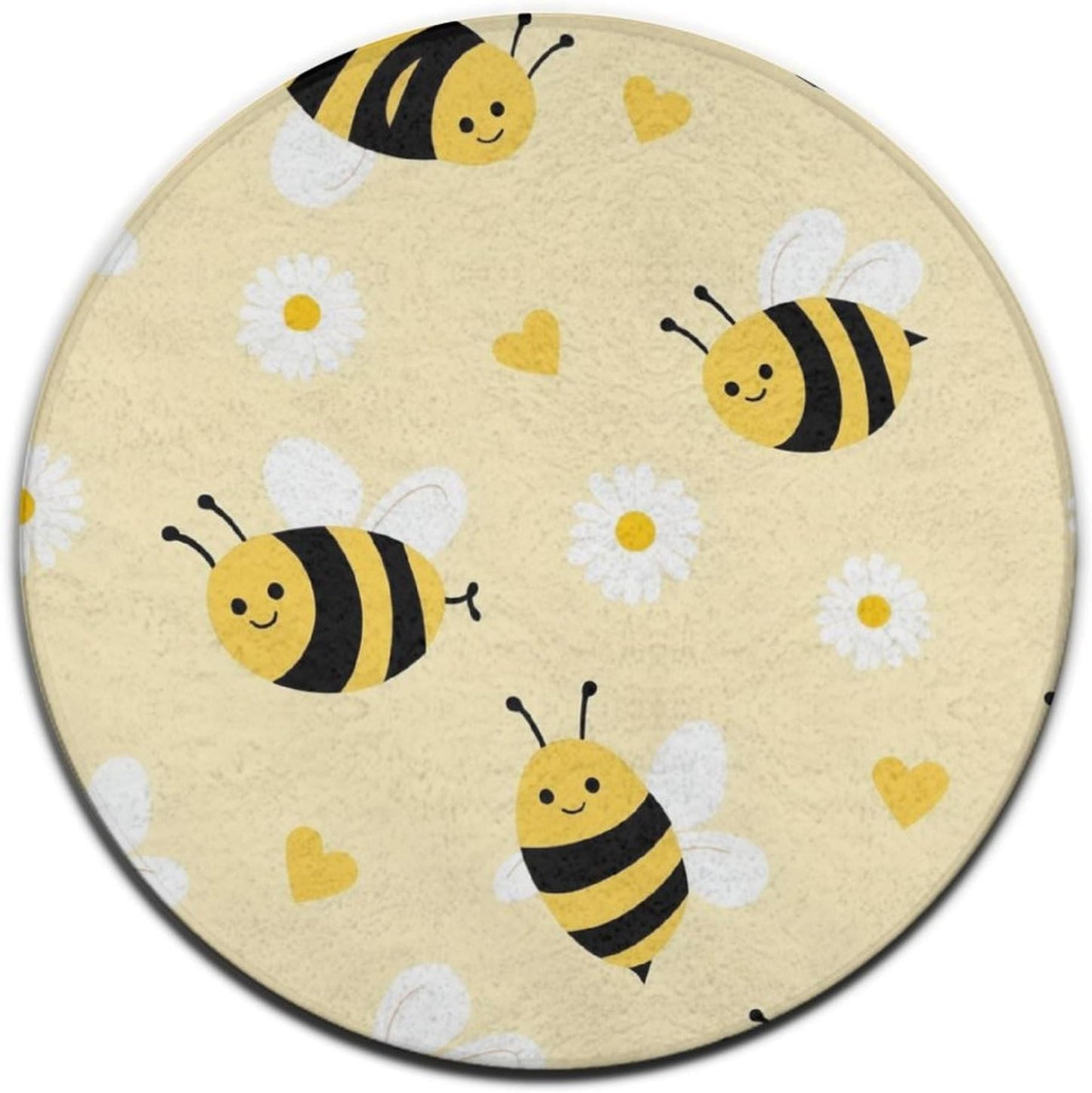 Large Round Yoga Mat, Sofa Decor Carpet, Circle Area Rug, Cute Honeybee Bee Light Yellow Yoga Mat, 60inch