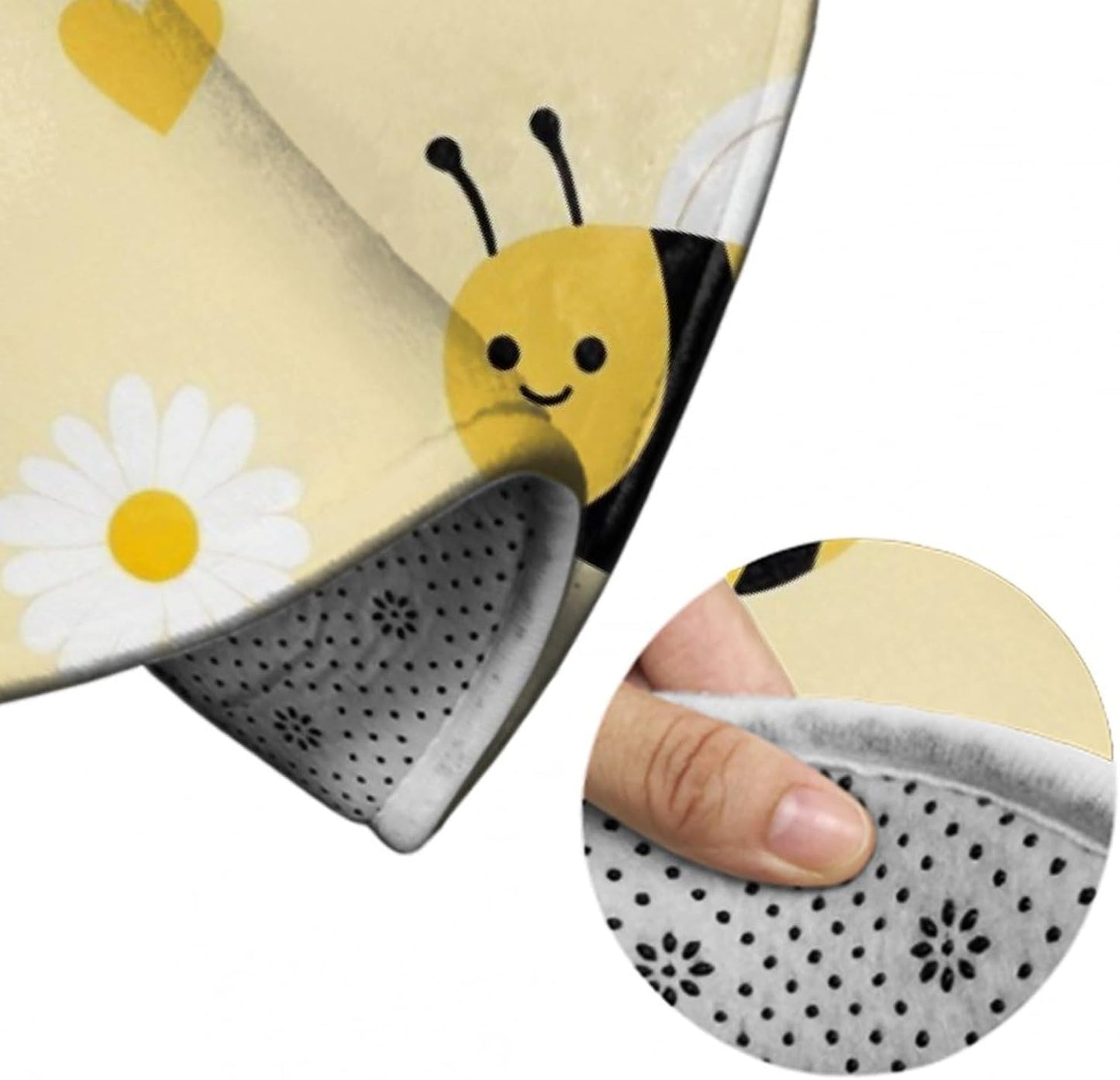 Large Round Yoga Mat, Sofa Decor Carpet, Circle Area Rug, Cute Honeybee Bee Light Yellow Yoga Mat, 60inch