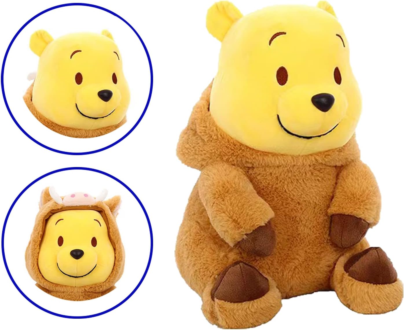 Bear Stuffed Animal 35cm, 14'' Kawaii Cartoon Bear Doll Plush Toy Brown & Yellow