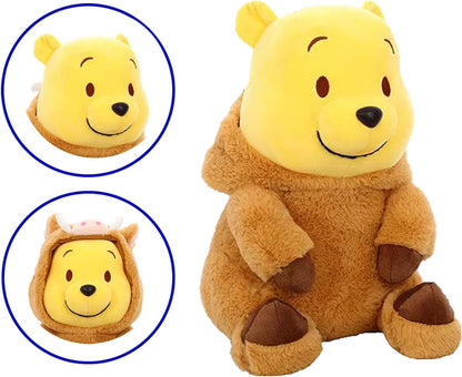 Bear Stuffed Animal 35cm, 14'' Kawaii Cartoon Bear Doll Plush Toy Brown & Yellow