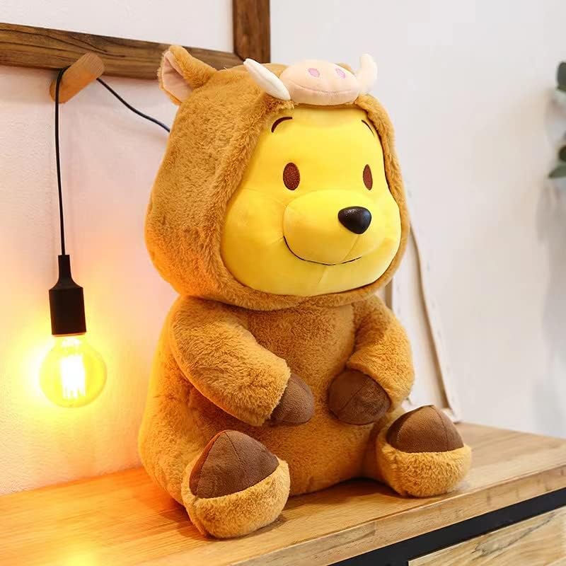 Bear Stuffed Animal 35cm, 14'' Kawaii Cartoon Bear Doll Plush Toy Brown & Yellow