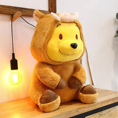 Bear Stuffed Animal 35cm, 14'' Kawaii Cartoon Bear Doll Plush Toy Brown & Yellow