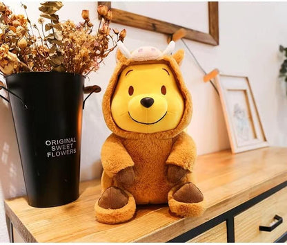 Bear Stuffed Animal 35cm, 14'' Kawaii Cartoon Bear Doll Plush Toy Brown & Yellow