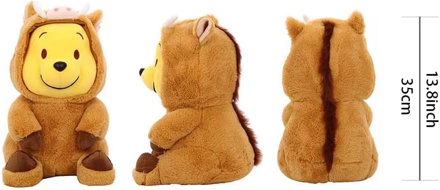 Bear Stuffed Animal 35cm, 14'' Kawaii Cartoon Bear Doll Plush Toy Brown & Yellow