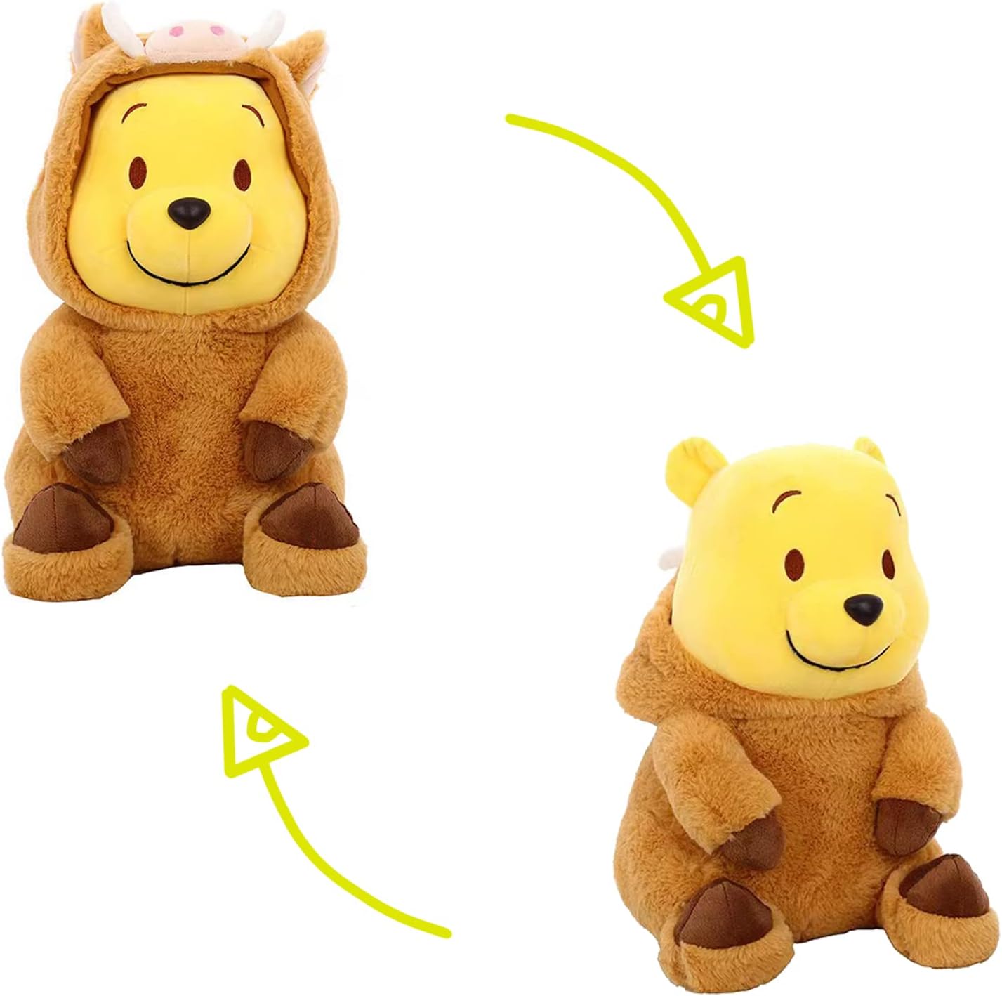 Bear Stuffed Animal 35cm, 14'' Kawaii Cartoon Bear Doll Plush Toy Brown & Yellow