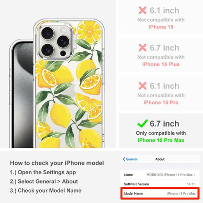 Case for iPhone 15 Pro Max, [Buffertech 6.6ft Military-Grade Drop Protection] [Anti Peel Off Tech] Clear TPU Bumper Phone Case Cover Design - Lemon
