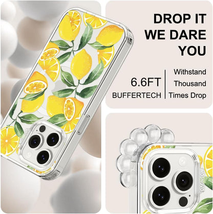 Case for iPhone 15 Pro Max, [Buffertech 6.6ft Military-Grade Drop Protection] [Anti Peel Off Tech] Clear TPU Bumper Phone Case Cover Design - Lemon