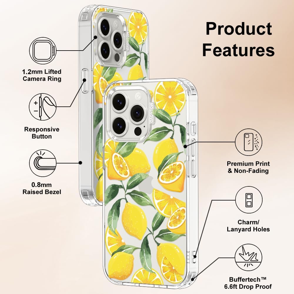Case for iPhone 15 Pro Max, [Buffertech 6.6ft Military-Grade Drop Protection] [Anti Peel Off Tech] Clear TPU Bumper Phone Case Cover Design - Lemon