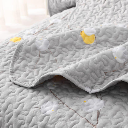 Quilt Set Queen Size 3Pcs,Grey Branch with Yellow Turquoise Polka Dot Pattern,Soft Microfiber Lightweight Bedspread for All Season Layering(Queen 90x96,Botanical Grey)
