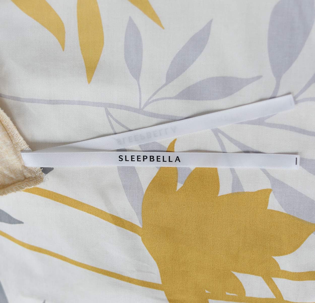 Duvet Cover Queen Size, 600 Thread Count Cotton Grey Branches and Yellow Flower Reversible Comforter Cover(Queen, White Leaf)