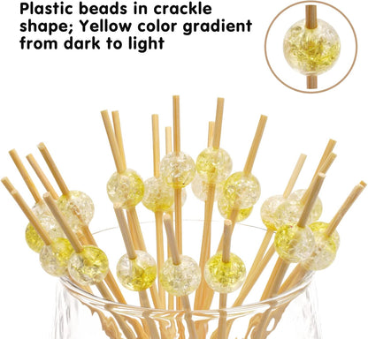Pastel Yellow Pearl Cocktail Picks, 4.7 Inch Long Bamboo Fancy Toothpicks for Appetizers, Decorative Mardi Gras Carnival Party Food Drinks Garnish Fruit Skewer Sticks 100 Counts - MSL415