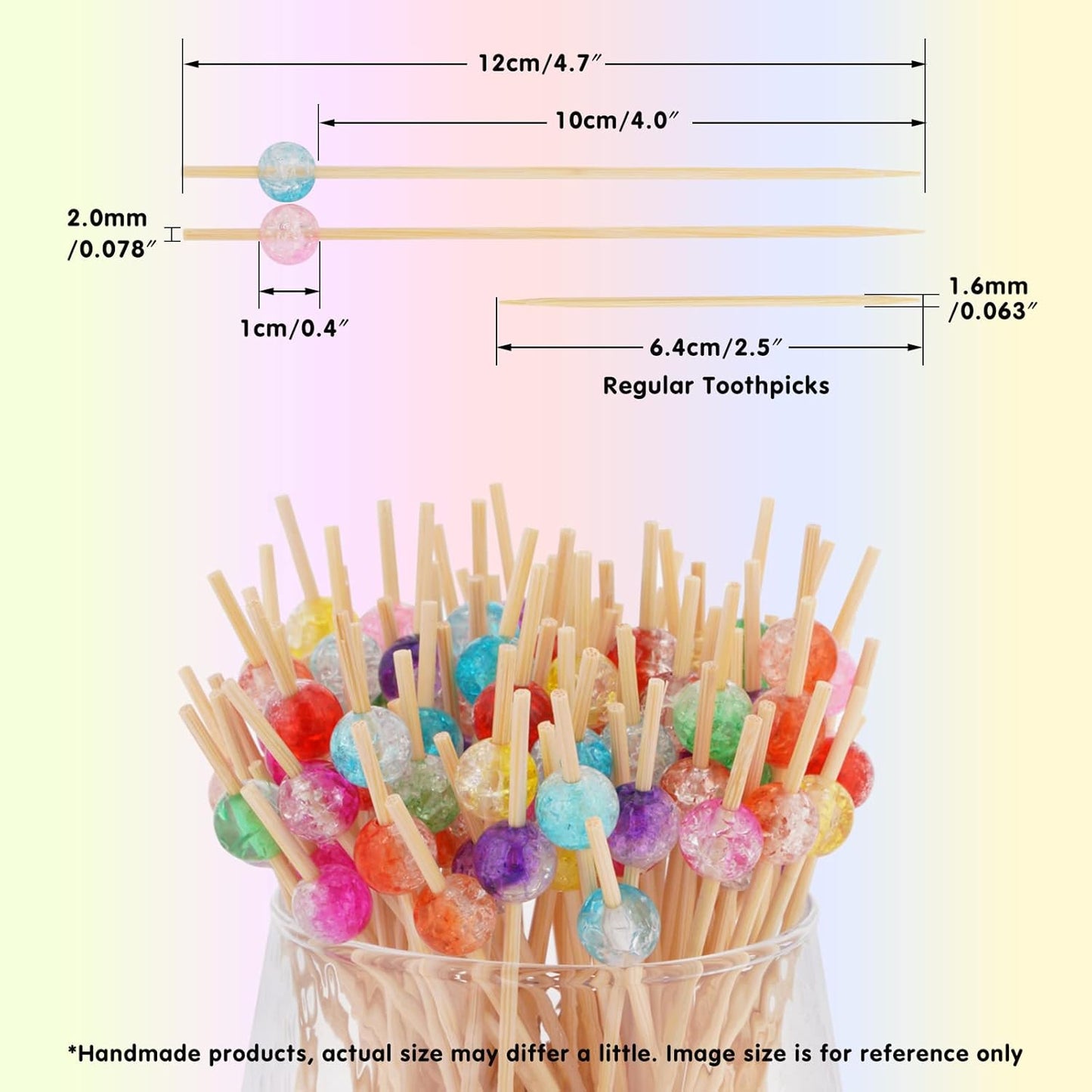 Pastel Yellow Pearl Cocktail Picks, 4.7 Inch Long Bamboo Fancy Toothpicks for Appetizers, Decorative Mardi Gras Carnival Party Food Drinks Garnish Fruit Skewer Sticks 100 Counts - MSL415