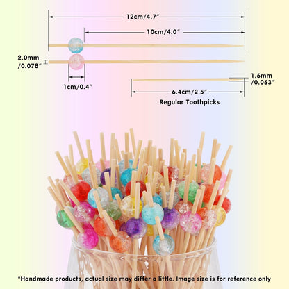 Pastel Yellow Pearl Cocktail Picks, 4.7 Inch Long Bamboo Fancy Toothpicks for Appetizers, Decorative Mardi Gras Carnival Party Food Drinks Garnish Fruit Skewer Sticks 100 Counts - MSL415