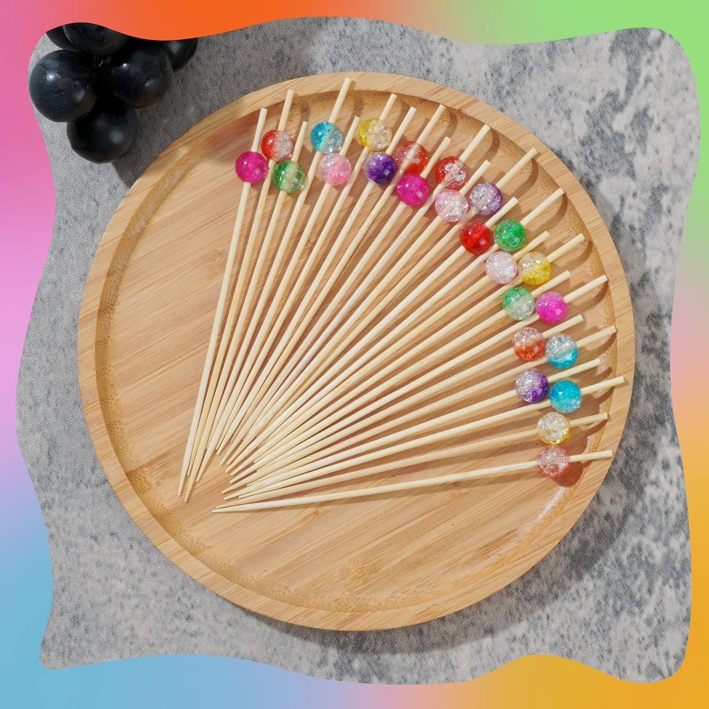 Pastel Yellow Pearl Cocktail Picks, 4.7 Inch Long Bamboo Fancy Toothpicks for Appetizers, Decorative Mardi Gras Carnival Party Food Drinks Garnish Fruit Skewer Sticks 100 Counts - MSL415