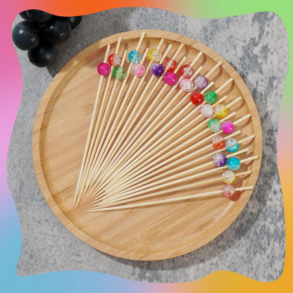 Pastel Yellow Pearl Cocktail Picks, 4.7 Inch Long Bamboo Fancy Toothpicks for Appetizers, Decorative Mardi Gras Carnival Party Food Drinks Garnish Fruit Skewer Sticks 100 Counts - MSL415