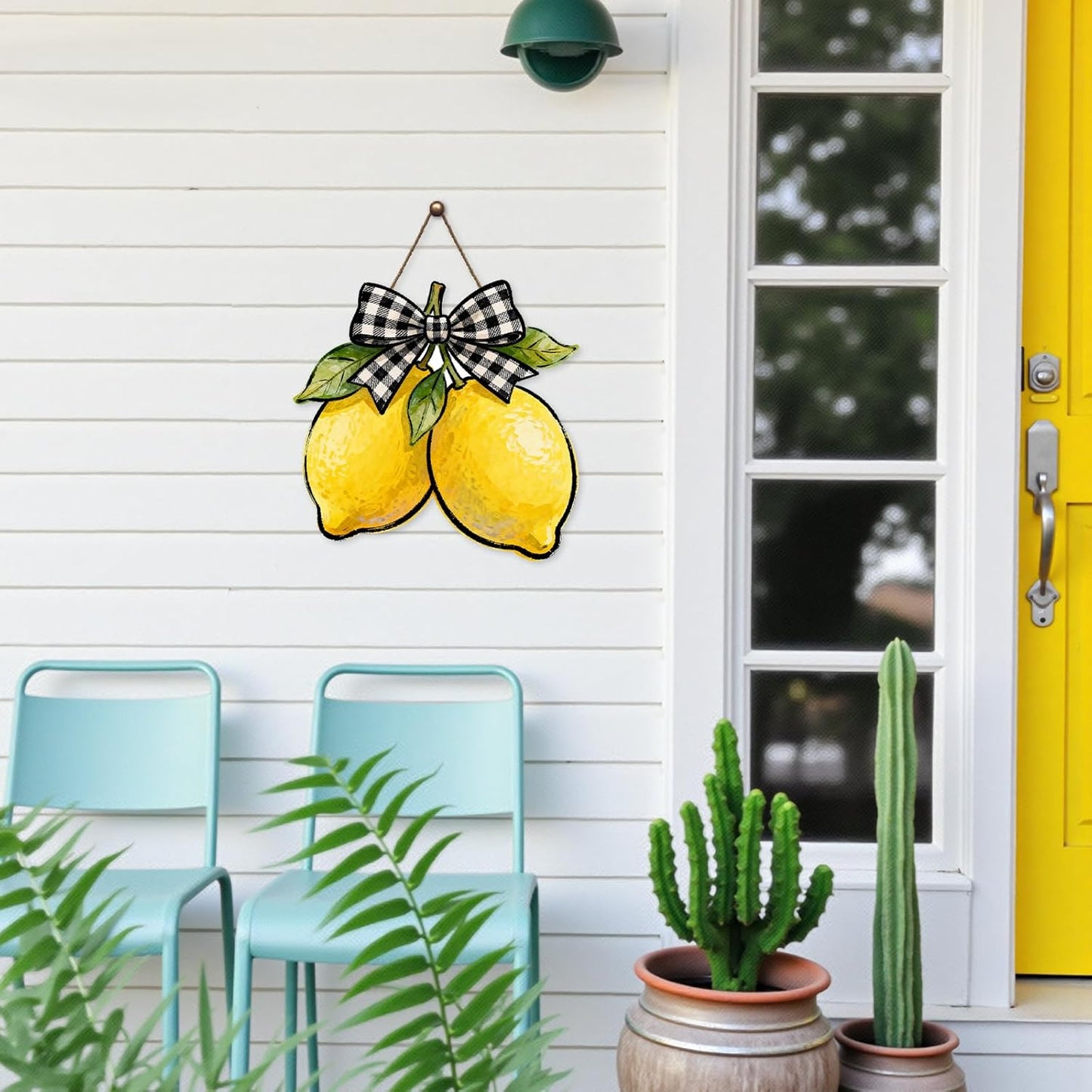 Harooni Lemon Welcome Door Sign for Front Door Spring Summer Hanging Wreath 10"x10" Fresh Lemon Wood Sign Front Door Farmhouse Fall Wall Porch Art Home Kitchen Living Room Indoor Outdoor Ornaments