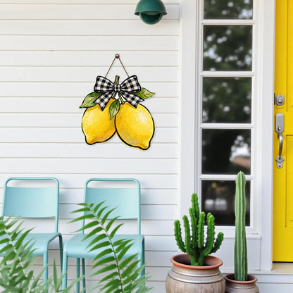 Harooni Lemon Welcome Door Sign for Front Door Spring Summer Hanging Wreath 10"x10" Fresh Lemon Wood Sign Front Door Farmhouse Fall Wall Porch Art Home Kitchen Living Room Indoor Outdoor Ornaments