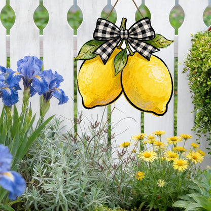 Harooni Lemon Welcome Door Sign for Front Door Spring Summer Hanging Wreath 10"x10" Fresh Lemon Wood Sign Front Door Farmhouse Fall Wall Porch Art Home Kitchen Living Room Indoor Outdoor Ornaments