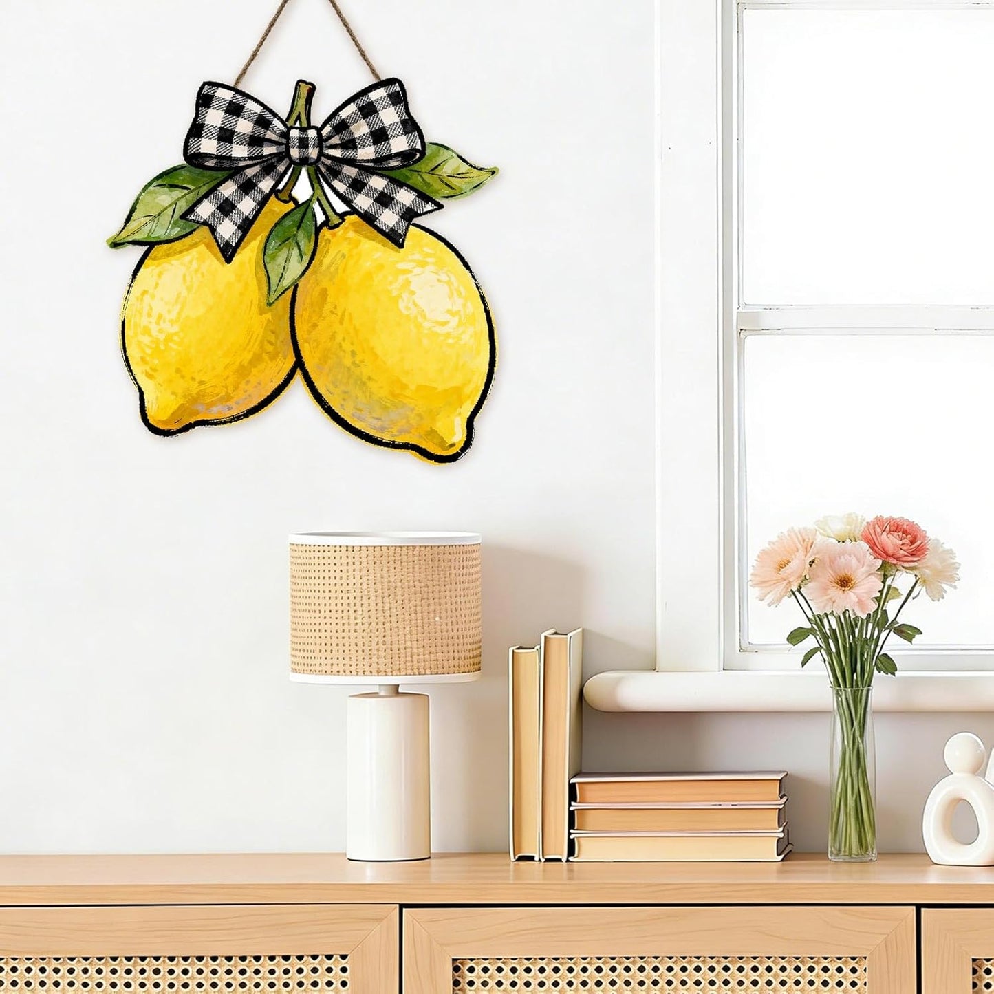 Harooni Lemon Welcome Door Sign for Front Door Spring Summer Hanging Wreath 10"x10" Fresh Lemon Wood Sign Front Door Farmhouse Fall Wall Porch Art Home Kitchen Living Room Indoor Outdoor Ornaments