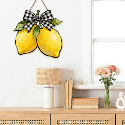 Harooni Lemon Welcome Door Sign for Front Door Spring Summer Hanging Wreath 10"x10" Fresh Lemon Wood Sign Front Door Farmhouse Fall Wall Porch Art Home Kitchen Living Room Indoor Outdoor Ornaments