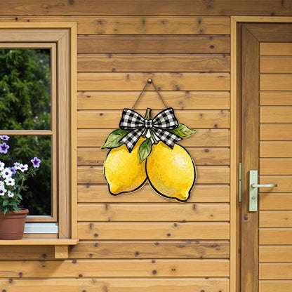 Harooni Lemon Welcome Door Sign for Front Door Spring Summer Hanging Wreath 10"x10" Fresh Lemon Wood Sign Front Door Farmhouse Fall Wall Porch Art Home Kitchen Living Room Indoor Outdoor Ornaments