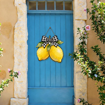 Harooni Lemon Welcome Door Sign for Front Door Spring Summer Hanging Wreath 10"x10" Fresh Lemon Wood Sign Front Door Farmhouse Fall Wall Porch Art Home Kitchen Living Room Indoor Outdoor Ornaments