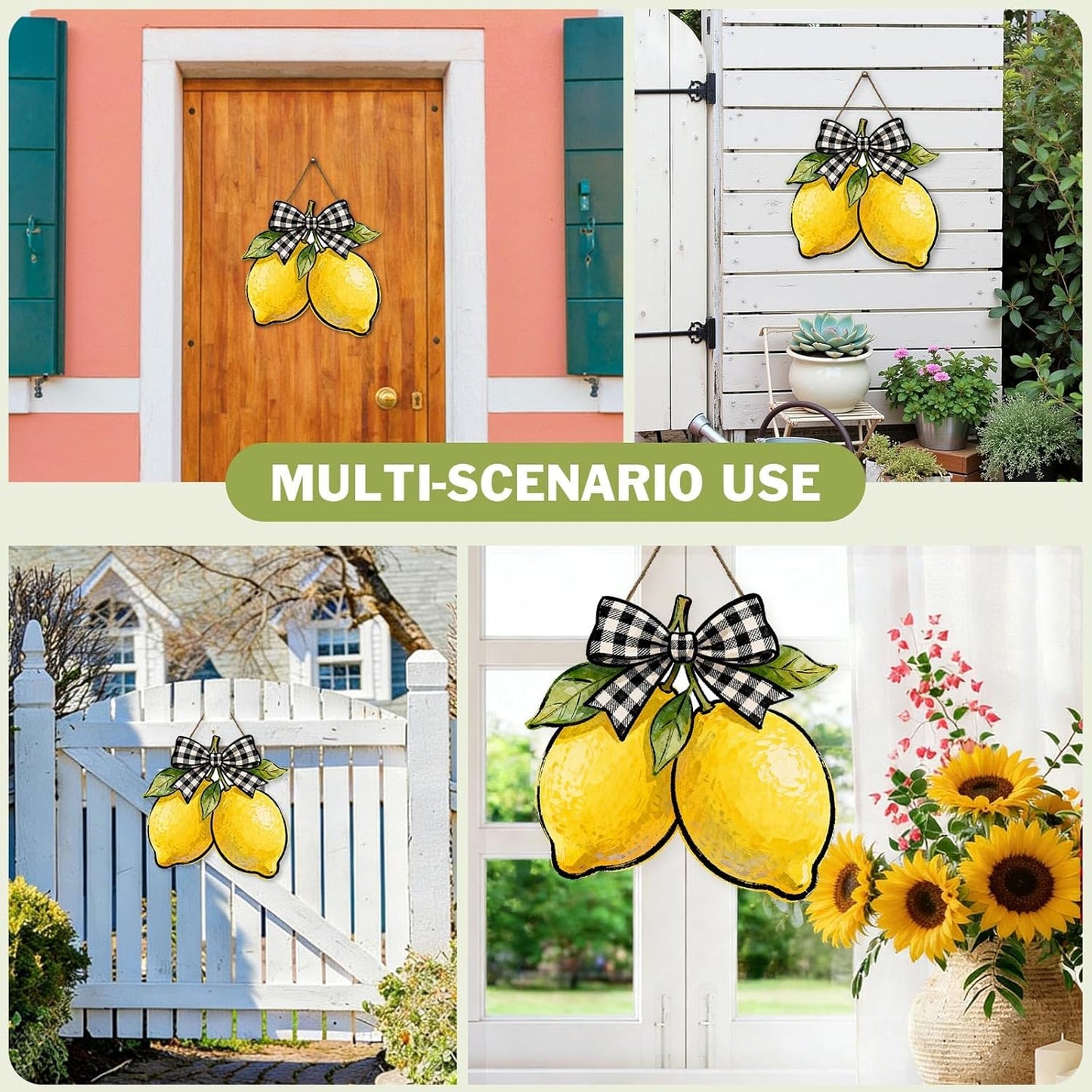 Harooni Lemon Welcome Door Sign for Front Door Spring Summer Hanging Wreath 10"x10" Fresh Lemon Wood Sign Front Door Farmhouse Fall Wall Porch Art Home Kitchen Living Room Indoor Outdoor Ornaments