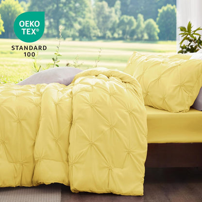 Light Yellow Twin Comforter Set - 2 Peices Boho Pintuck Bedding Comforter Sets, Lightweight Soft & Warm Twin Bedding Sets with 1 Pillowcase for All Season