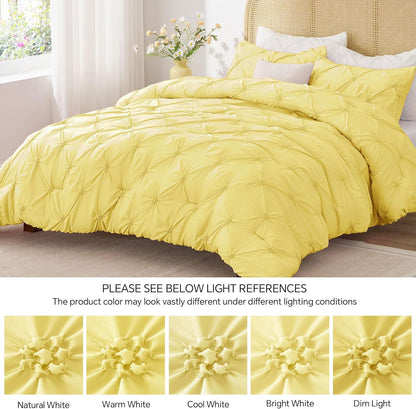 Light Yellow Twin Comforter Set - 2 Peices Boho Pintuck Bedding Comforter Sets, Lightweight Soft & Warm Twin Bedding Sets with 1 Pillowcase for All Season