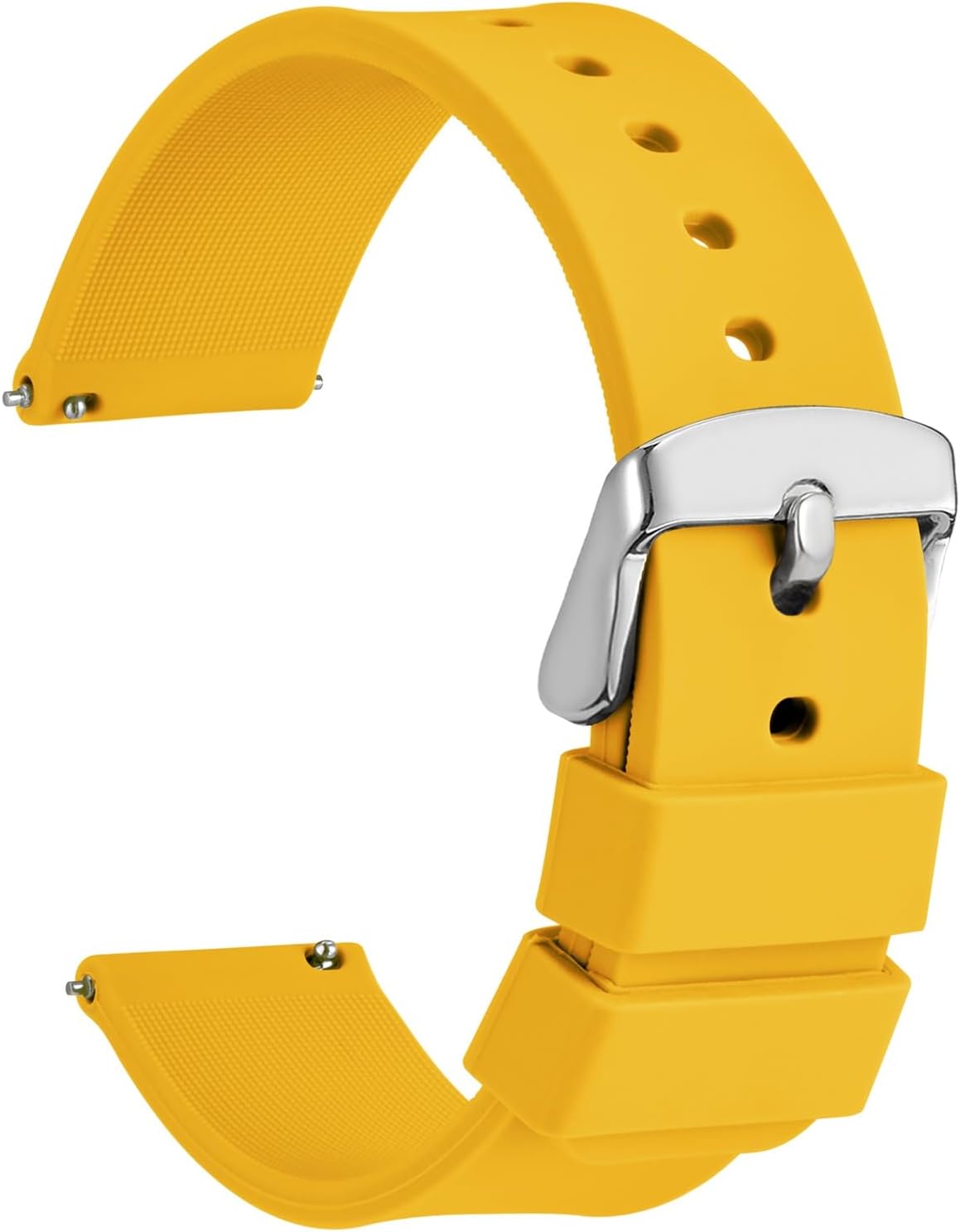 WOCCI 22mm Silicone Watch Band, Quick Release Rubber Replacement Strap with Silver Stainless Steel Buckle (Yellow)