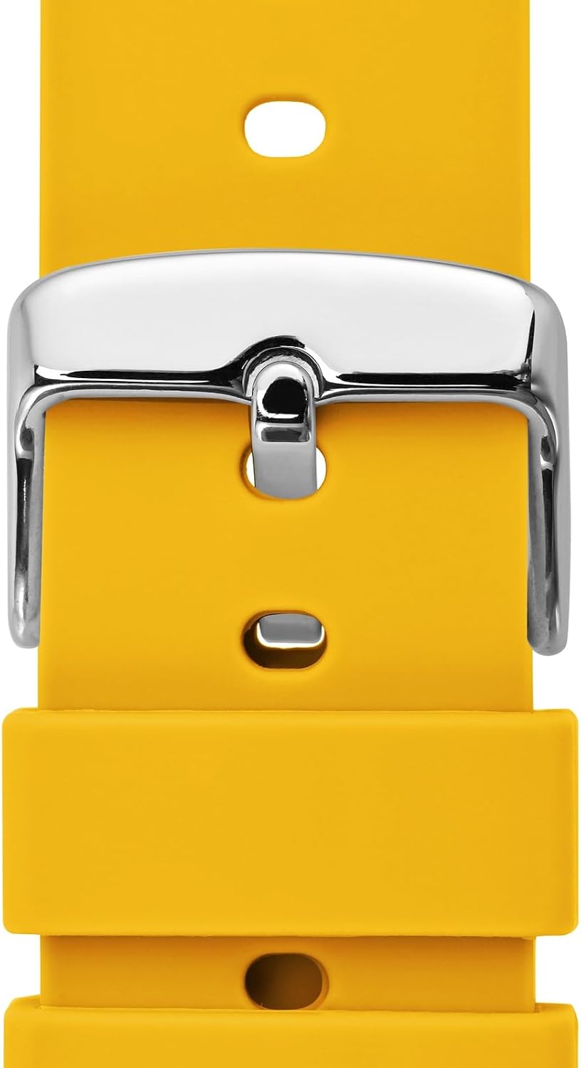WOCCI 22mm Silicone Watch Band, Quick Release Rubber Replacement Strap with Silver Stainless Steel Buckle (Yellow)