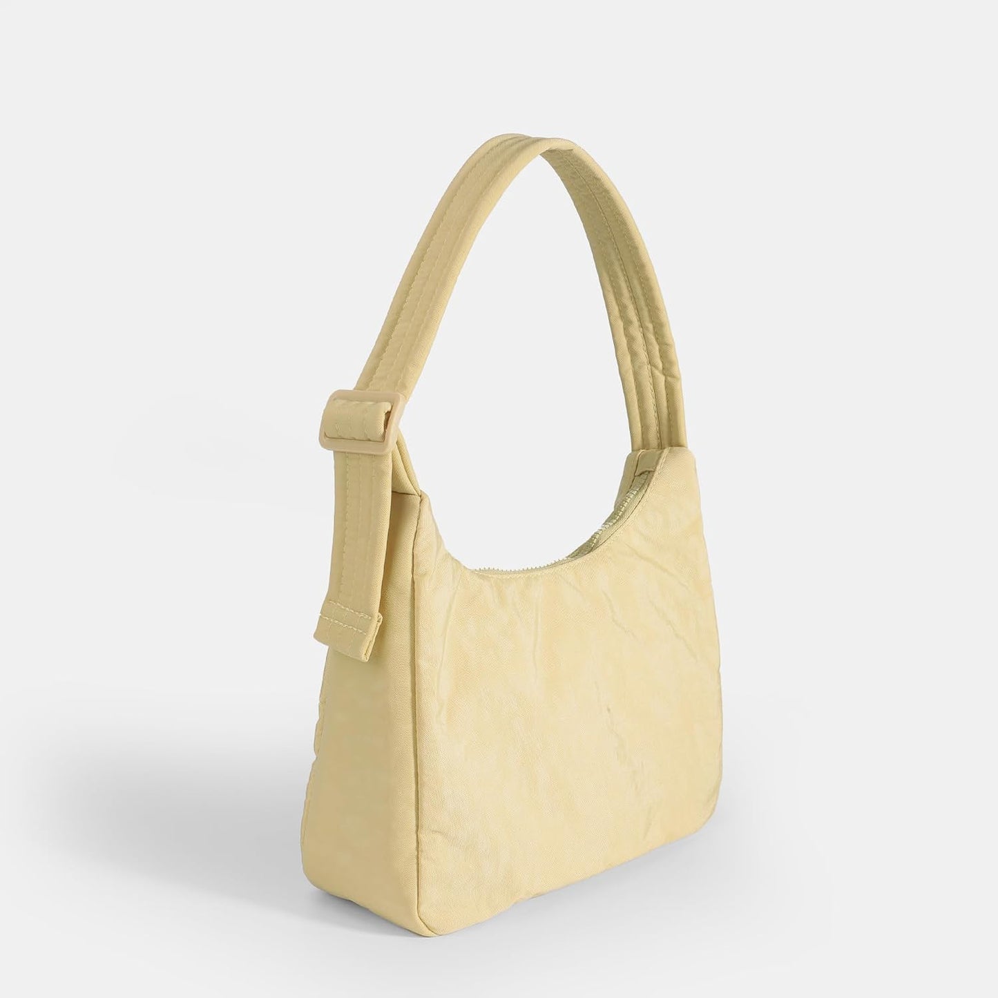 Nylon Shoulder Bag - Adjustable Quilted Strap, Structured Slouchy Design with Interior Zip Pocket