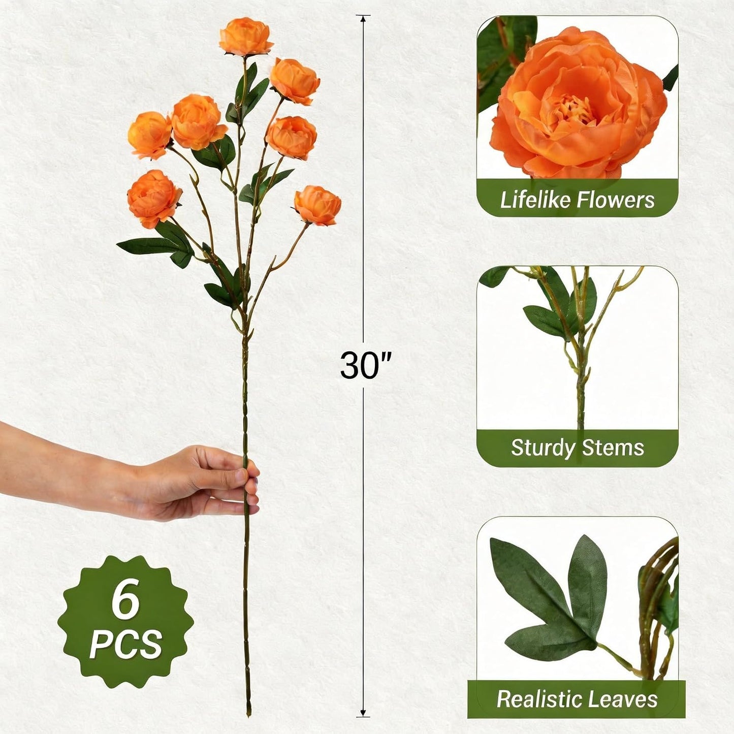 42 Heads Peonies Artificial Flowers – 6 Faux Peony Stems for Vase, 30” Tall Silk Fake Peony Flowers for Wedding Bouquets, Centerpieces Arrangements (Yellow)