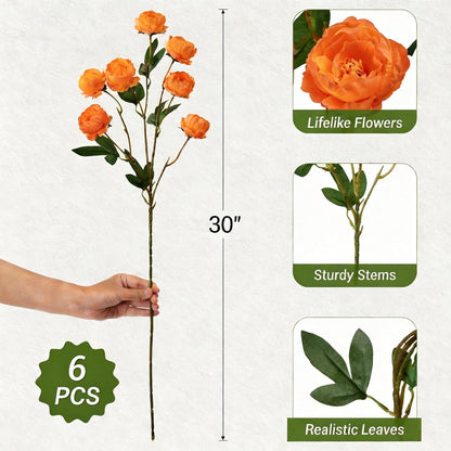 42 Heads Peonies Artificial Flowers – 6 Faux Peony Stems for Vase, 30” Tall Silk Fake Peony Flowers for Wedding Bouquets, Centerpieces Arrangements (Yellow)